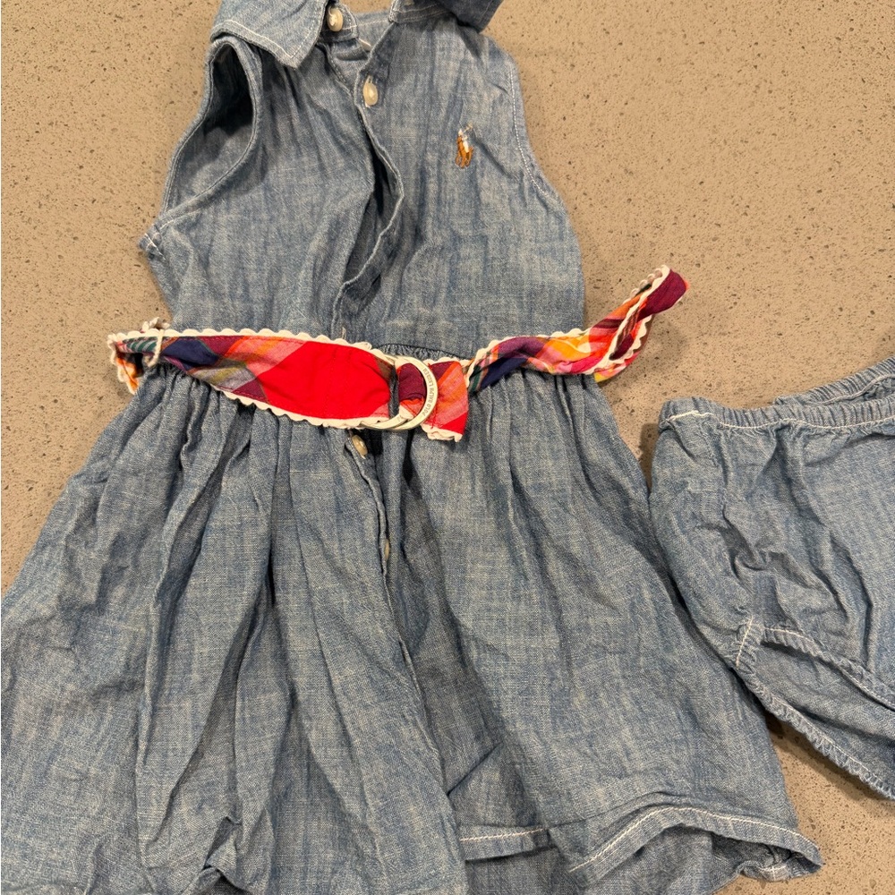 Ralph Lauren Denim Blue Kids Dress with Colorful Belt